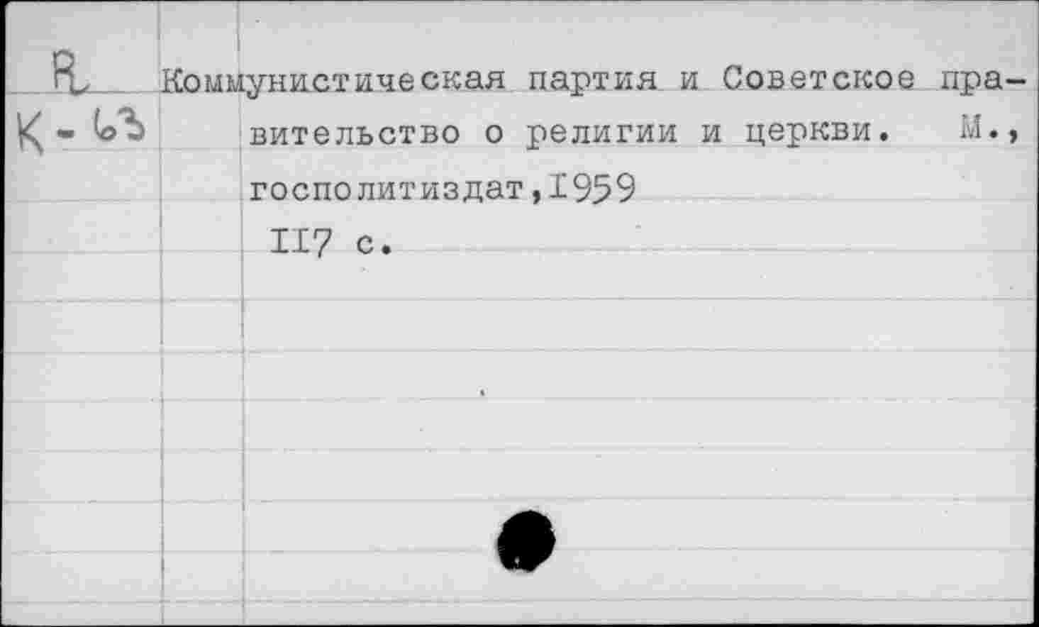 ﻿Коммунистическая партия и Советское пра вительство о религии и церкви. М. госполитиздат,1959 II? с.